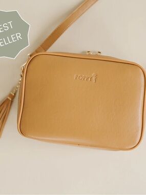 POPPY Tan Leather Crossbody Bag camel